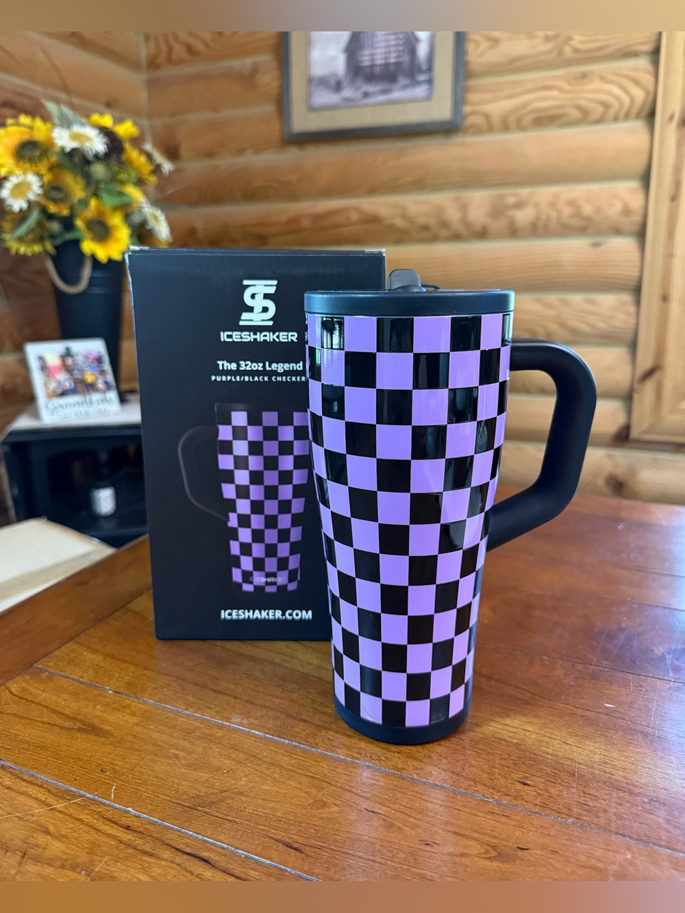 PURPLE BLACK CHECKERS IceShaker 32oz Legend Series Shaker Tumbler • easily clean